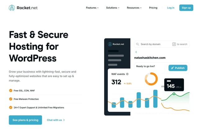 the rocket.net wordpress hosting homepage